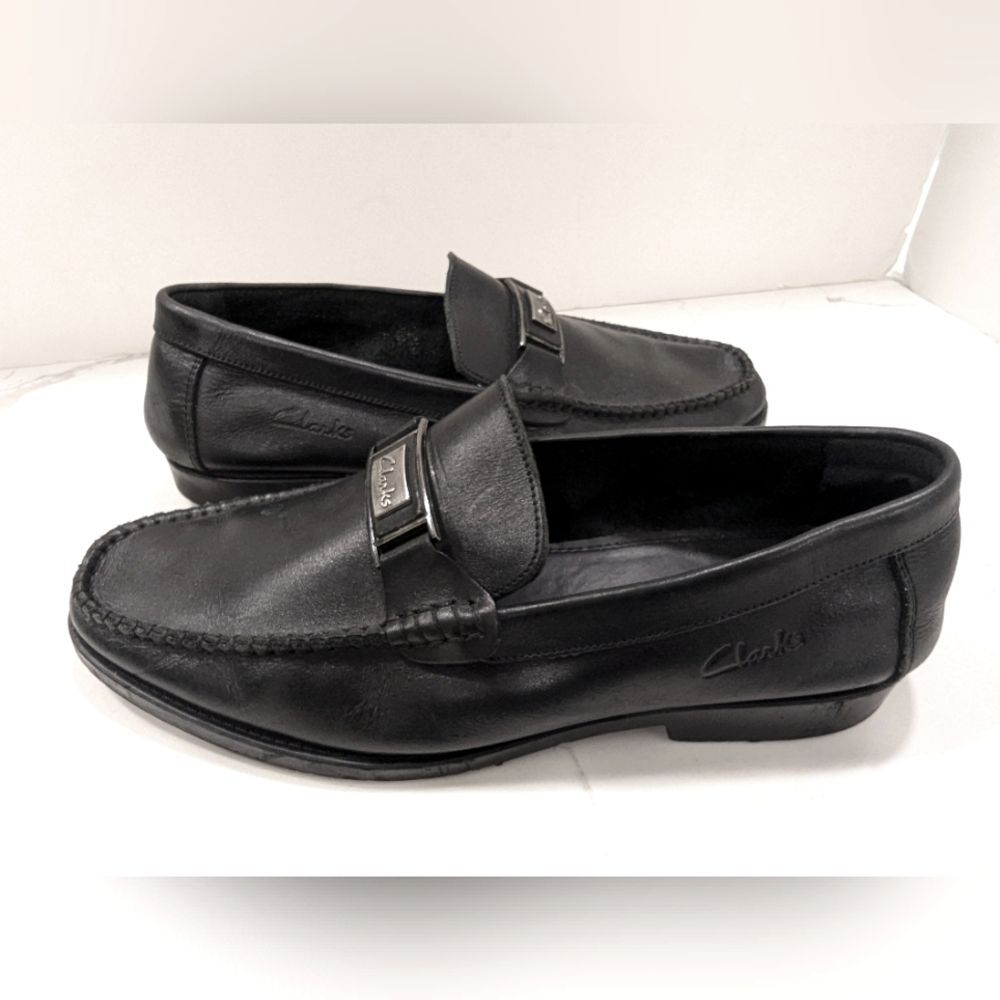 Clarks men's black soft leather moccasin Loafers dress shoes size 45/ US 11.5